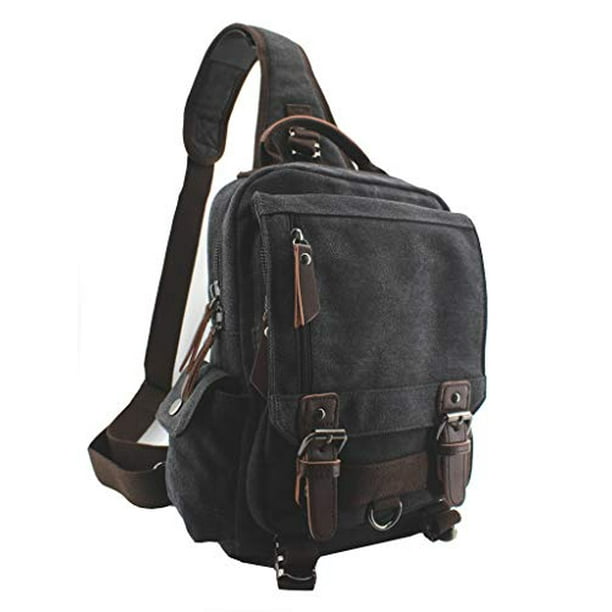 JIAO MIAO Canvas Shoulder Backpack Travel Rucksack Sling Bag Cross Body Messenger Bag 180308 Black One Size Walmart