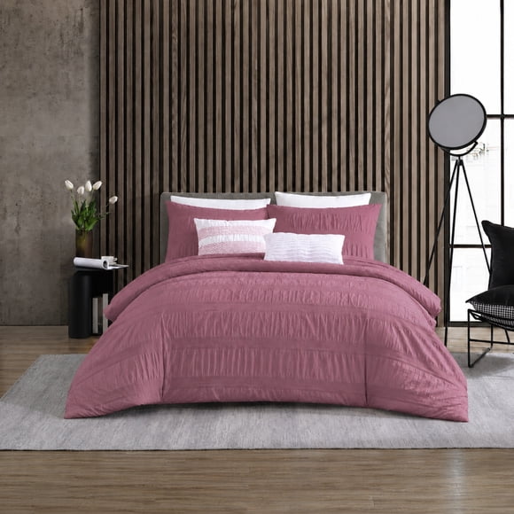Swift Home Moselle 100% Cotton, Duvet Cover Set, Textured, King, Dusty Rose