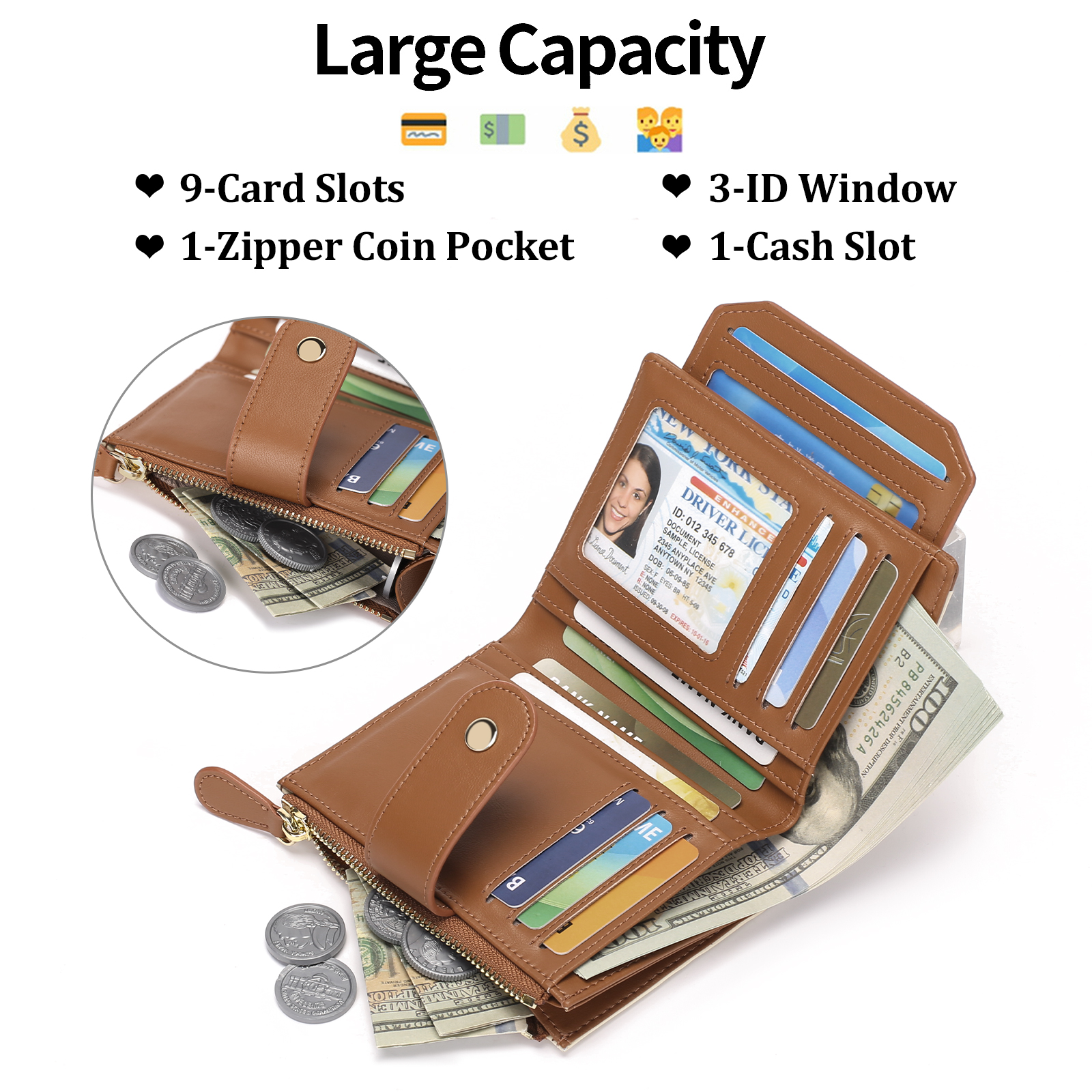 KALUNMA Womens Small Leather Wallet RFID Blocking photo 7