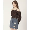 thumbnail image 4 of Moomaya Women Printed Long Sleeves Top, Off Shoulder Front Buttoned Shirt, 4 of 8