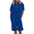 thumbnail image 2 of 2 Peice Short Sets for Women Short Sleeve Cotton Linen Shirts Matching Wide Leg Shorts Comfy Breathable Summer Outfits, 2XL, 2 of 8