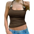 thumbnail image 2 of Women'S Boho Beaded Halter Top Y2k Spaghetti Strap Tie Back Sleeveless Rave Going Out Tops Dark Green S, 2 of 9