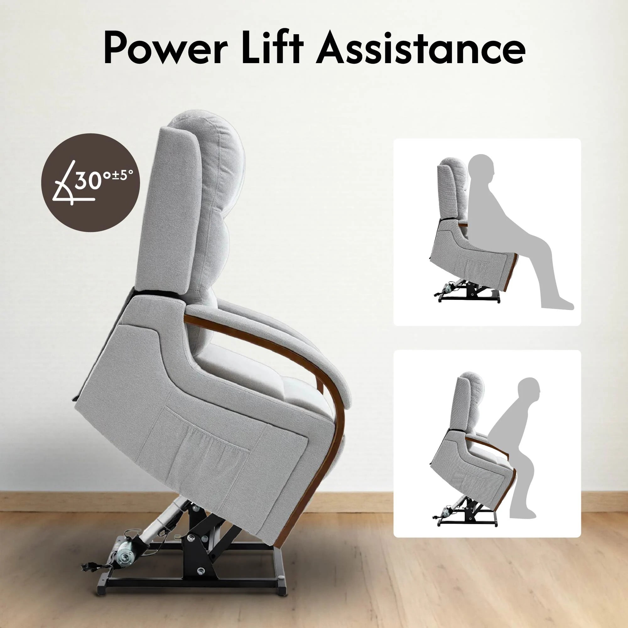 Avobird Power Lift Recliner Chair with Massage & Heat, Egyptian Suede Massage Chair, Side Pockets/Dual Motor Electric/Elderly-friendly, Gray
