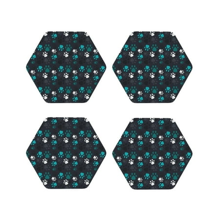 

Matuu Animal Footprints for Cup Coasters Set of 4 Leather Coasters Desk Coasters for Office Measures 4” x 4”-Hexagon