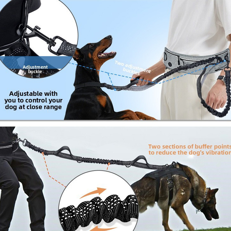 Hands Free Dog Leash for Dogs & Multi-Function Pockets,Adjustable Waist Belt Leash for Dog Walking-Leashes for Medium & Large Breeds-Pouch,Outdoor training Leash, Retractable Bungee,Padded Handles