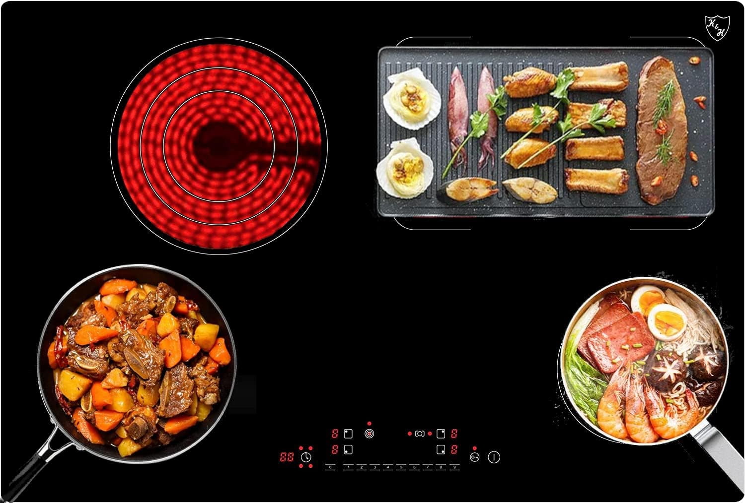 K&H German Designed 4 Burner 30 Inch Built-in Electric Stove Top Radiant Ceramic Kitchen Cooktop Touch Control 240V 8000W CE304-8007