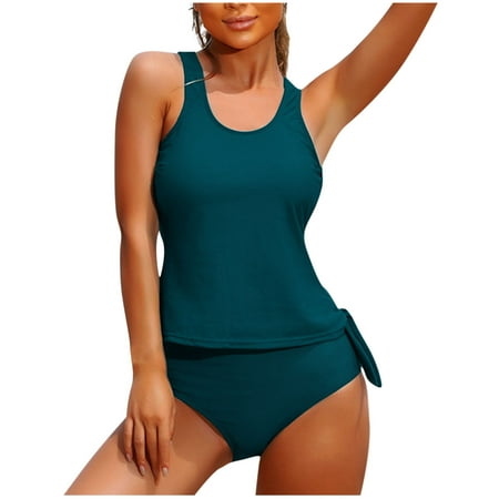 Arnsht Women s Fashion Solid Color Bathing Suits Swimsuits Tankini Sets for Two Piece Blouson Tank Top with Boyshorts Dark Blue M