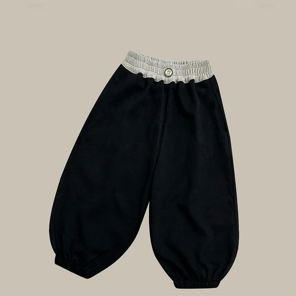 Spazoro Kids Girls Sweatpants, Solid Color Warm Casual Fall Winter Cotton Pants for Toddler Girls Black Size 6 Months