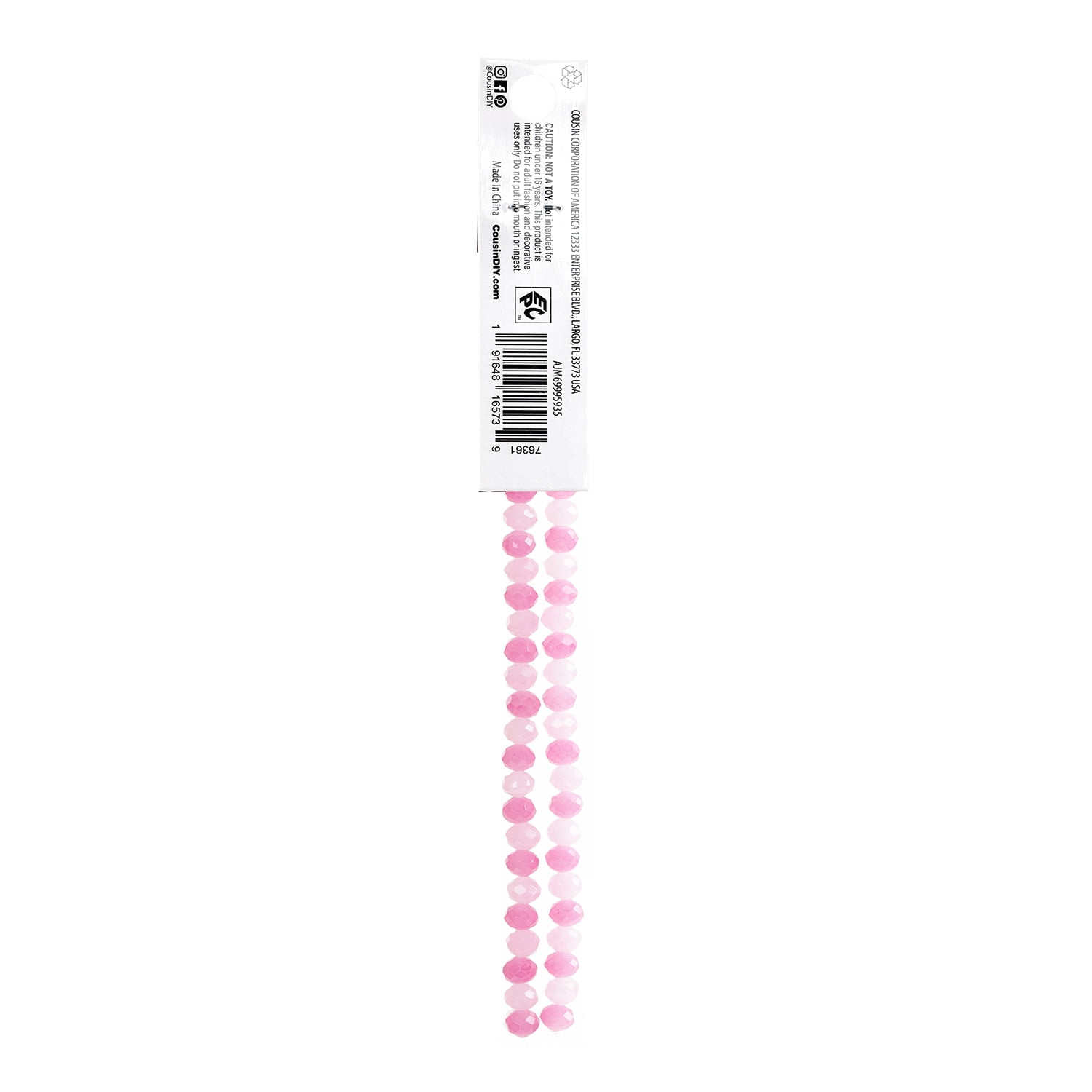 (2 pack) Cousin DIY 2-Strand Pink Mix 8mm Glass Rondelle Beads, 14 in, 58 Piece, Adult