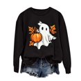 thumbnail image 2 of CLOISE Halloween Women Sweatshirt Funny Ghost Graphic Pullover Sweatshirts Fall Long Sleeve Crewneck Hoodies Shirts Casual Blouses Holiday Party Clothes Black XL Trick, 2 of 5