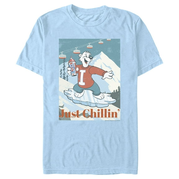 Men's ICEE Bear Just Chillin' while Iceboarding  Graphic Tee Light Blue Medium