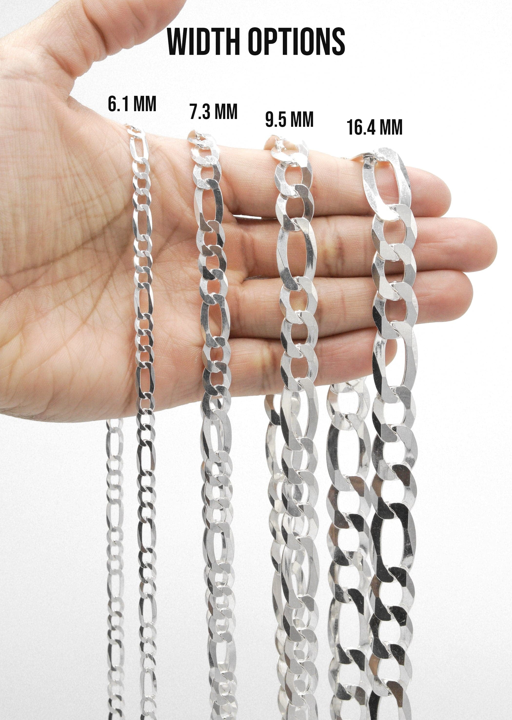 Mens White Gold Chain - Solid Figaro Chain  - Silver / 10K / 14K
