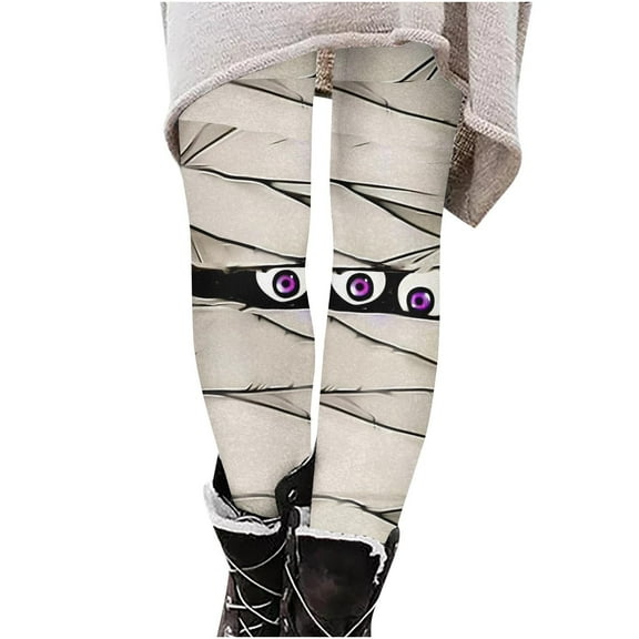 Fartey Women's Halloween Leggings Casual High Waisted Stretchy Yoga Pants Funny Halloween Graphic Legging Gym Athletic Running Pant Multicolor L
