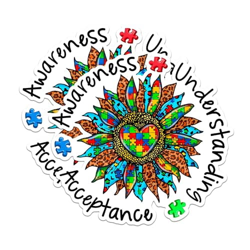 (2 Pack) Autism Awareness Magnets - Understanding Acceptance Decor Magnets - Colorful Puzzle Sunflower Magnets- 5" On Longest Side - for Fridges, Toolboxes, Cars - Made in USA - MAG2845