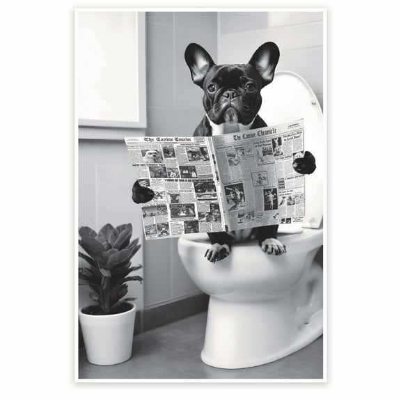 Boston Terrier On The Toilet Poster - Cute Funny Boston Terrier Bathroom Wall Art - Humor Bathroom Decor - 12 x 18 Inch Poster - Unframed - Premium 100lb Gloss - Made In USA - BMCP097