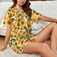 thumbnail image 4 of Fuzoiu Green Leaf Sunflower Print Women's Short-Sleeved Pajama Set,Lounge Sleepwear Set,Womens Pajama Sets 2 Piece,Button-Up Top and Shorts with Pockets-Small, 4 of 7