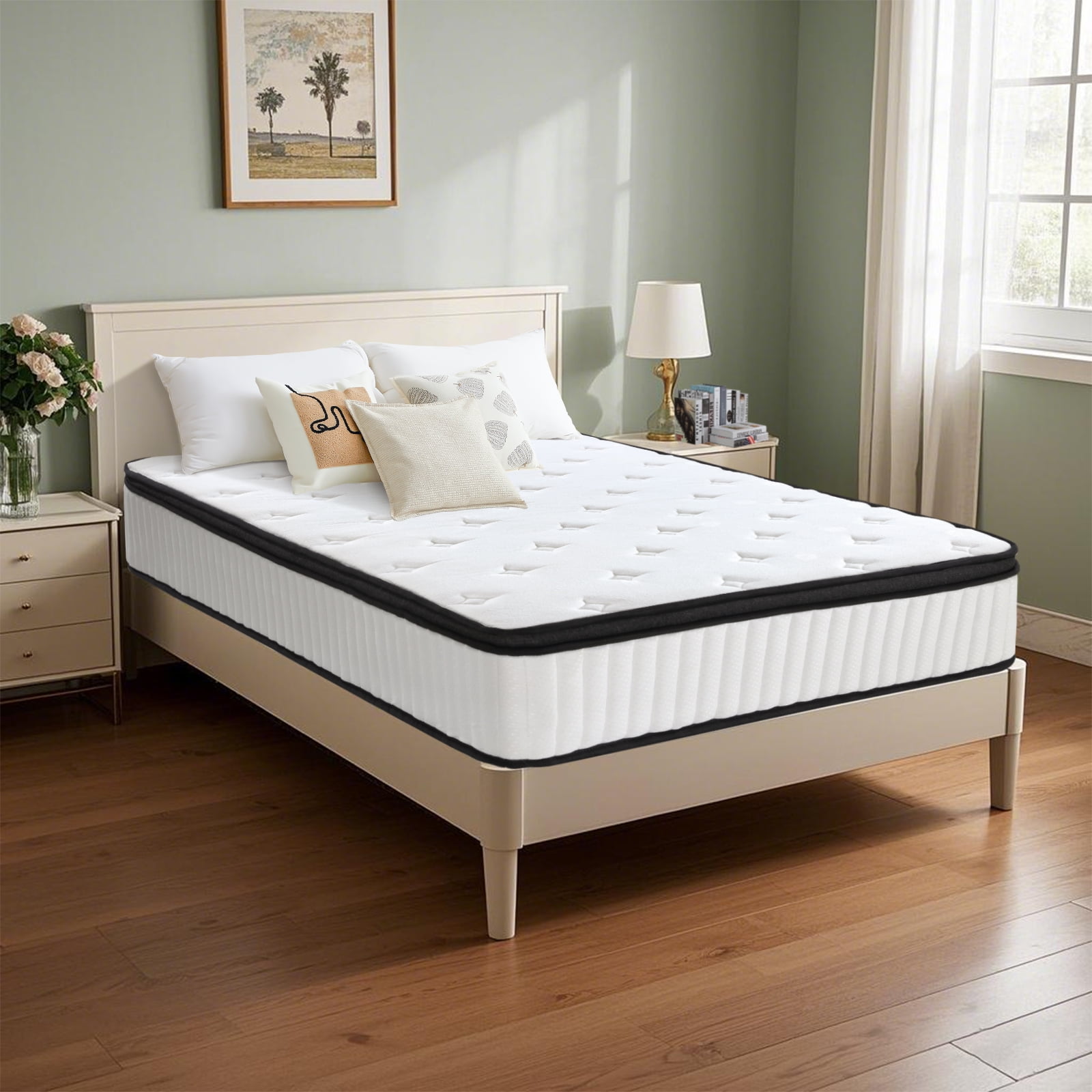 VFD 10 inch Spring Sensation Hybrid Mattress, Queen, Fiberglass Free, Medium Firmness, Durable Support, Certified Safe Foams & Fabric, Mattress in A Box, White