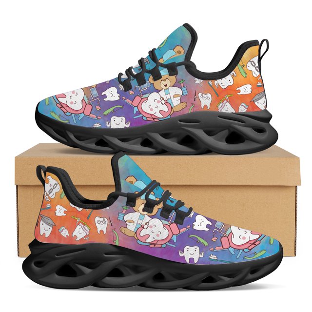 Zapatillas deportivas con estampado de herramientas dentales de hospital de dibujos animados para mujer, zapatos casuales con cordones, zapatos planos transpirables antideslizantes, calzado femenino