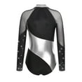 thumbnail image 4 of YiZYiF Womens Shiny Rhinestone Ballet Gymnastics Dance Leotard Long Sleeve Figure Skating Dancewear Black&Silver M, 4 of 6