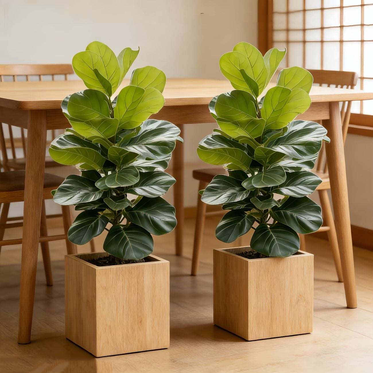 2 Pack 103cm Artificial Fiddle Leaf Fig Tree, Tall Fake Ficus Plant with Realistic Leaves, UV Resistant Tall Faux Floor Plant for Indoor Home Living Room Bedroom Decor, No Pot Needed
