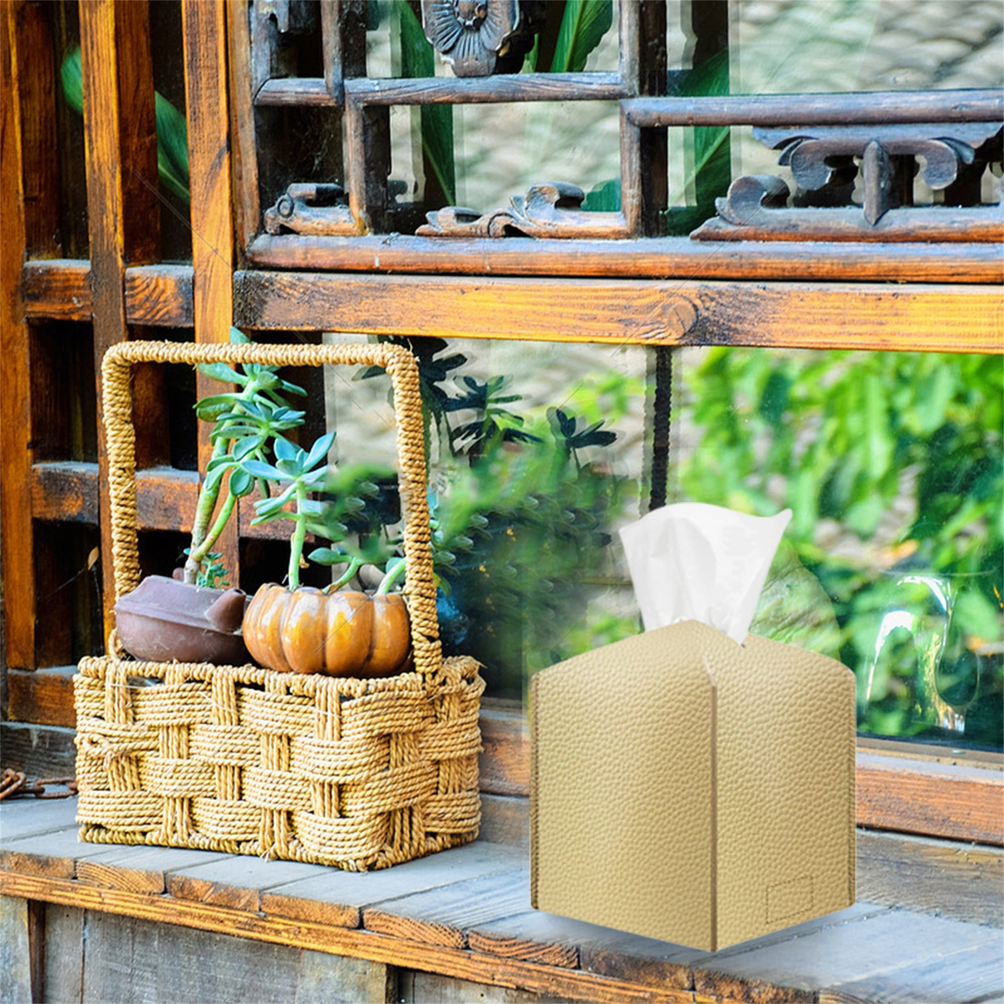 JYYYBF Two Pack Tissue Box Covers Modern PU Leather Kleenex Square