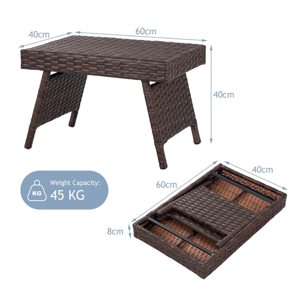 Aimee Lii Folding PE Rattan Side Coffee Table Patio Garden Furniture, Outdoor Patio Furniture, Brown