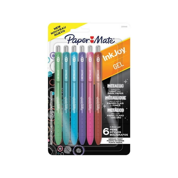Bolígrafos de Gel Paper Mate InkJoyRetráctilesPunta Media 0.8 mm 6 Piezas
