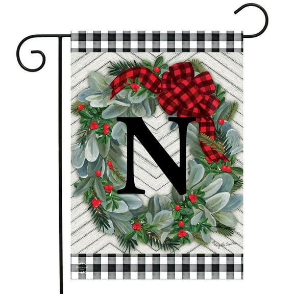Briarwood Lane Winter Wreath Monogram Letter N Garden Flag