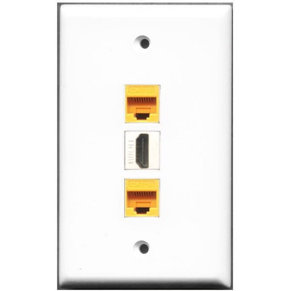 RiteAV - 1 Port HDMI 2 Port Cat5e Ethernet Yellow Wall Plate