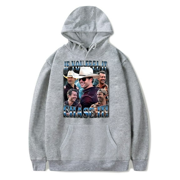 twisters merch Glen Powell If You Feel It Chase It  hooded  drawstring pocket sweatshirt men/women Pullovers