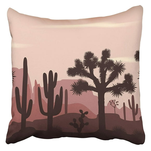 BOSDECO Landscape Desert with Joshua Trees Opuntia and Saguaro Cacti Mountains Mexican Sunset Pillowcase Pillow Cover 18x18 inch