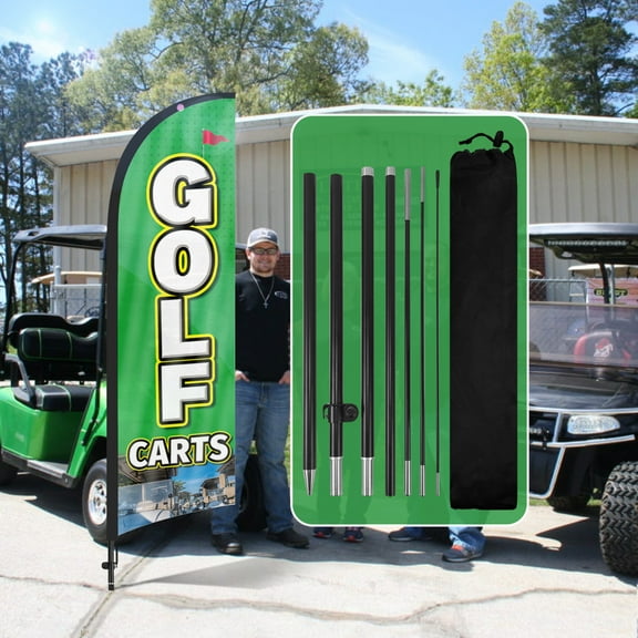 QSUM Golf Carts Advertising Swooper Flag Sign, Golf Carts Feather Flag Pole Kit with Ground Spike, 7Ft Advertising Feather Banner Sign for Golf Carts Business