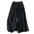 thumbnail image 3 of ERTUTUYI Womens Culottes Cotton Linen Wide Leg Palazzo Pants Elastic Waist Capri Trousers With Pockets Black L, 3 of 8
