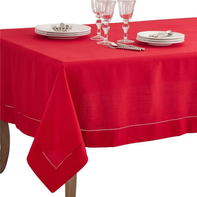SARO 6301.R70104B 70 x 104 in. Rectangle Classic Hemstitch Border Tablecloth Red