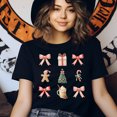 thumbnail image 3 of Christmas Icons Shirt | Holiday Gingerbread Tree Bow Graphic Tee, Heliconia, Size M, 3 of 6