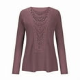thumbnail image 2 of Women'S Pineapple Lace Stitching Top T-Shirt Solid Color Long Sleeve Round Neck Pullover Casual Top Purple Red M, 2 of 7