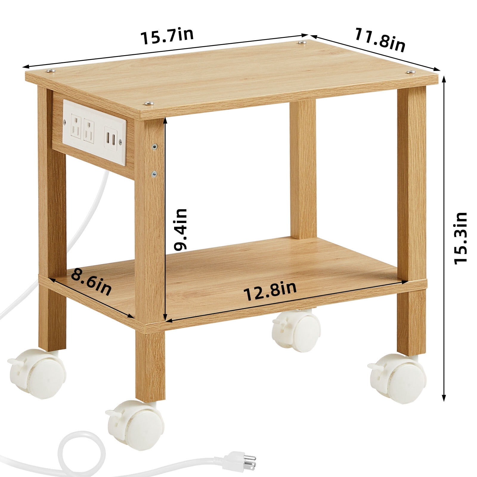 Leyaoya 2-Tier Printer Stand with Charging Station, Under Desk Organizer with Storage Shelves for Home Office, Natural Oak