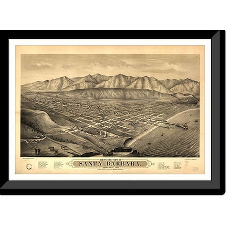 Historic Framed Print, CA Santa Barbara 1877 MAP, 17-7/8" x 21-7/8"