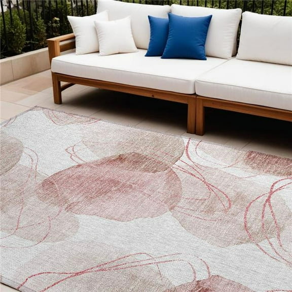 HomeRoots 562125 8 x 10 ft. Merlot & Ivory Abstract Washable Non Skid Indoor Outdoor Rectangle Machine Woven Area Rug