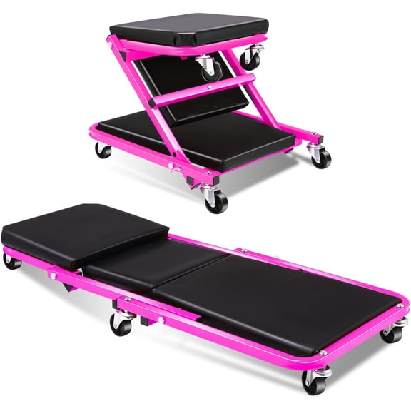 36 inch Foldable Z Creeper Low Profile Creeper Rolling Seat with Wheels for Garage Shop Auto Repair, 330LBS Capacity 2 in 1 Chair, Purple