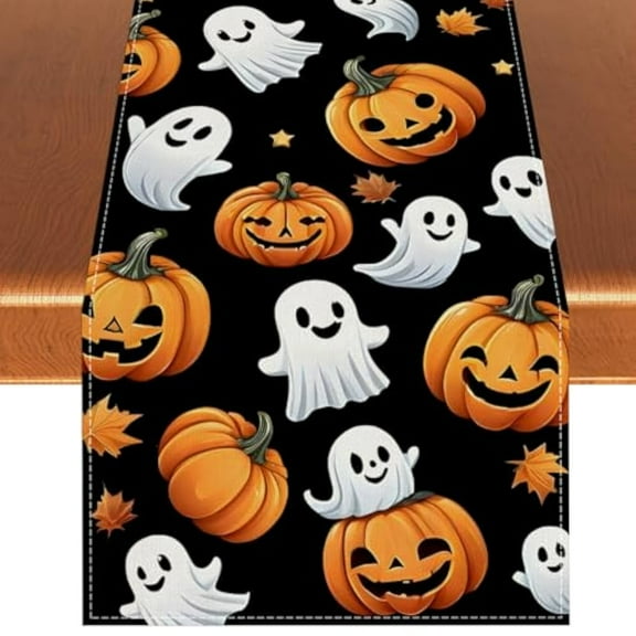Halloween Ghost Pumpkin Table Runner,Halloween Dinner Table Runner Decorations and Supplies for Home Kitchen Dining Room Table 13×72