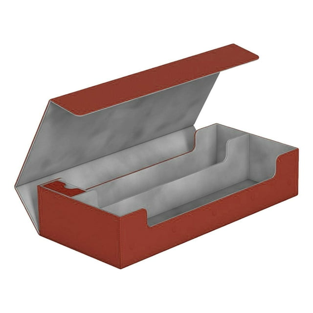 Guardian de Cartes Premium Double Cuir Boîte de Rangement pour Cartes Coffre-Fort Accessible Premium Solide Sécurisé Présentation Cartes Double Étage Rouge Vif