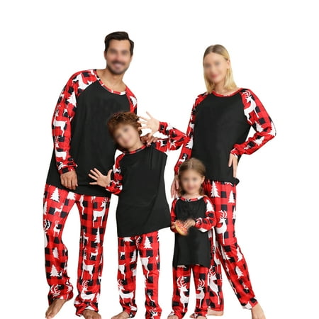 

Capreze Long Sleeve PJ Sets Elastic Waist Matching Family Pajamas Set Mommy Dad Child Xmas Pjs Crew Neck Nightwear Home Sleepwear Black Red Dad-3XL