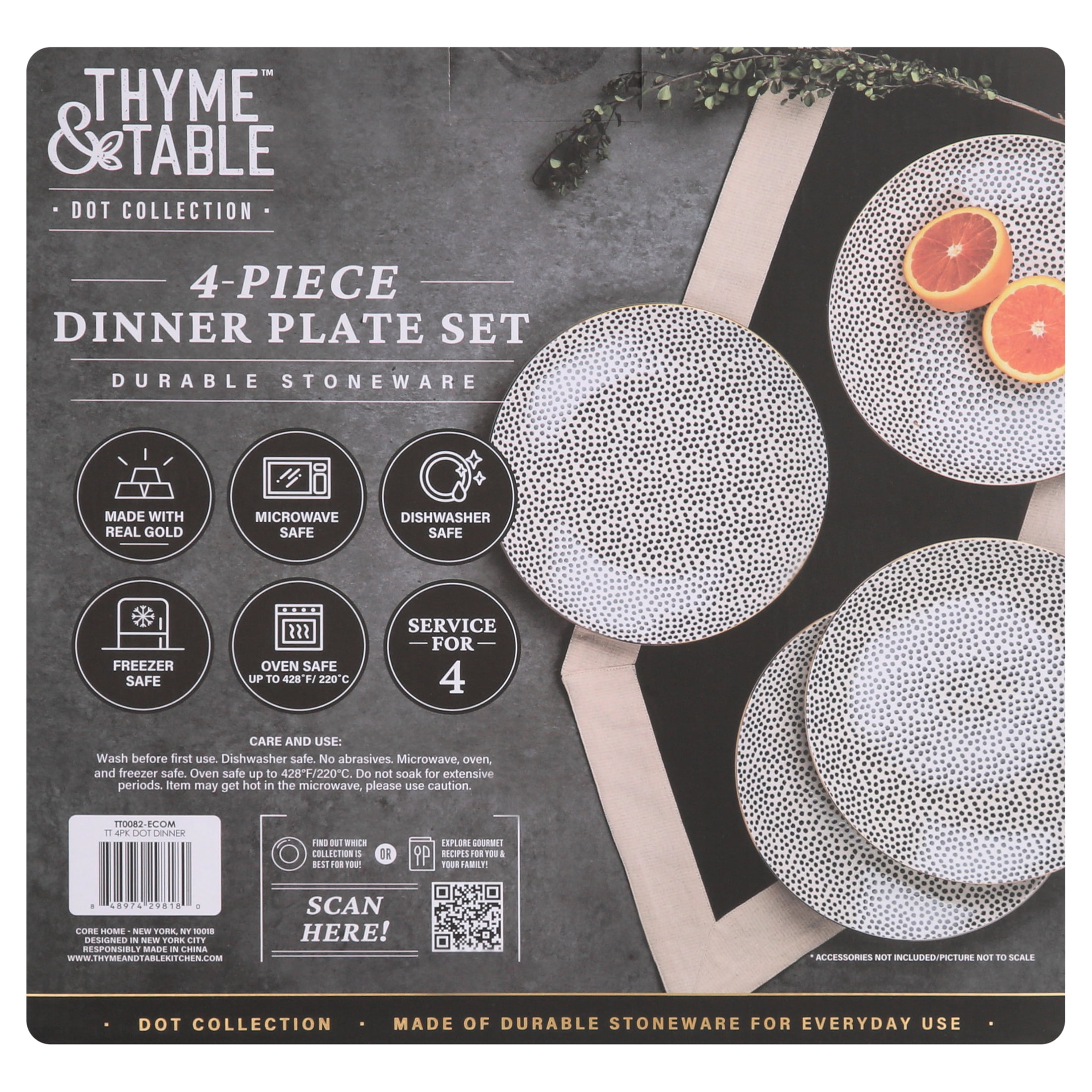 Thyme & Table Dinnerware Black and White Dot Dinner Plates, 4 pack