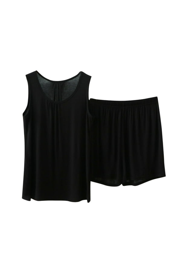 Women's Shorts Pajama Set Solid Color Cotton Sleeveless Tank Tops Sleepwear Nightwear Pjs