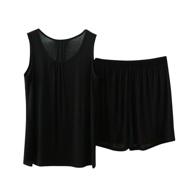 Chbgutlmr Pyjama pour Femmes Ensemble 2 Pcs Grande Taille Col Rond Débardeurs Froncés Shorts à Jambes Larges Tenues de Détente