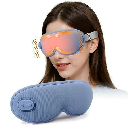 Heated Massage Eye Mask, Heating Sleep Eye Mask with 3 Level Heating, 5 Vibration Modes, 30min Auto Off, 4 Massage Points for Relax Eye Strain, Blue