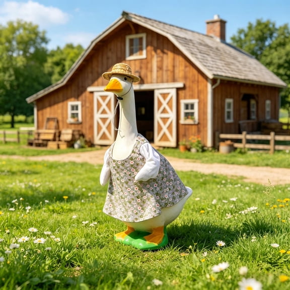 Porch Goose Floral Outfit Set with Long Sleeve Dress and Straw Hat Fits 19-23 Inch Geese for Spring Summer Farmhouse Front Porch Decor