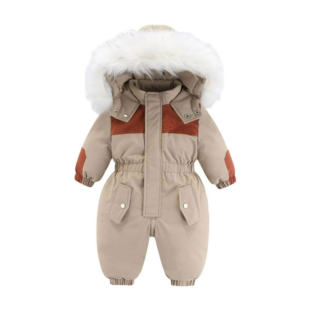 TIEVOSA Boy Winter Snowsuit Jacket Outfits Girl Snow Suits Clothes 1-2 Years(Khaki)