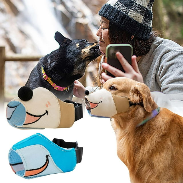 Riforla Adjustable Canvas Dog Muzzle Set Breathable Chew with Reflective Straps for Control & Outdoor Pet Supplies E